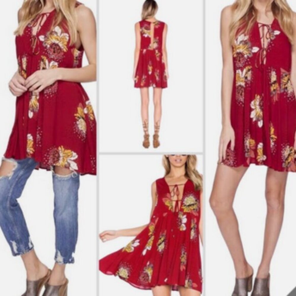 Free People Lovely Day Printed Tie Tunic sz S--SOLD OUT on FP site
